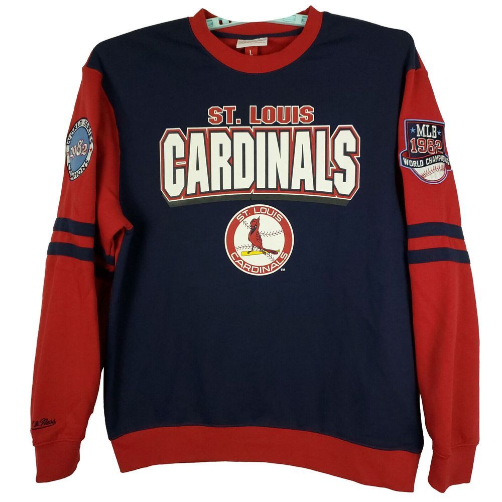 St.‎ Louis Cardinals Mitchell & Ness MLB L Large Crew Fleece Sweatshirt Navy NWT